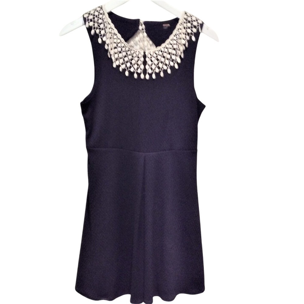 Free People Black Crochet Lace Collar Cutout Back Mini Dress Sleeveless Small